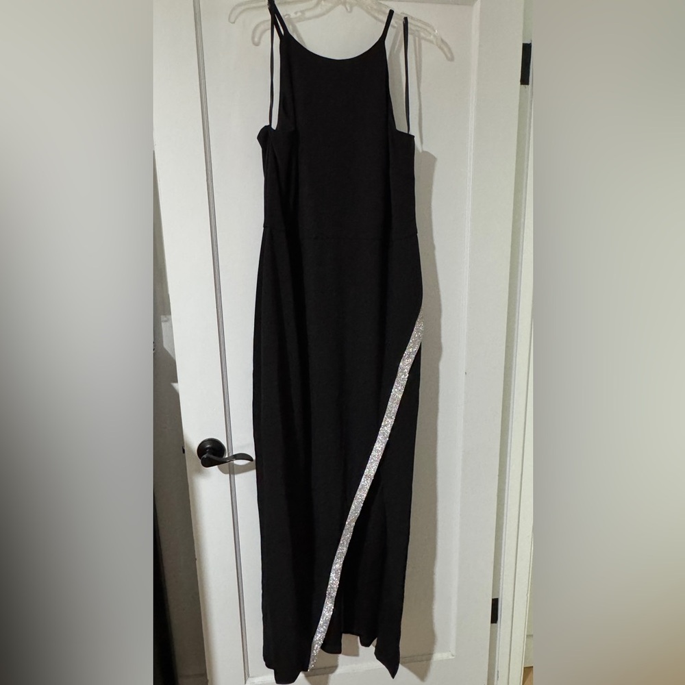 BCX Black Asymmetrical Dress with Silver Detail